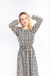 Women's Beige Cotton Dress with Greek Print | MATYLDA
