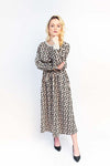 Women's Beige Cotton Dress with Greek Print | MATYLDA