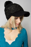 Women's Insulated Black Beanie with Visor and Pompom | N1109-77-BL