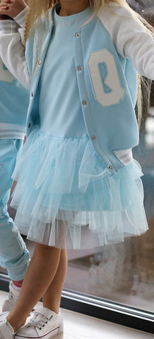 Girls' Light Blue Slip Petticoat Dress with Tulle | Q-013
