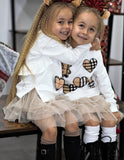Girl's Cream White Sweatshirt with Plaid Patches | Q-005