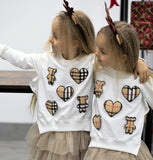 Girl's Cream White Sweatshirt with Plaid Patches | Q-005