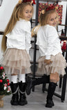 Girl's Cream White Sweatshirt with Plaid Patches | Q-005