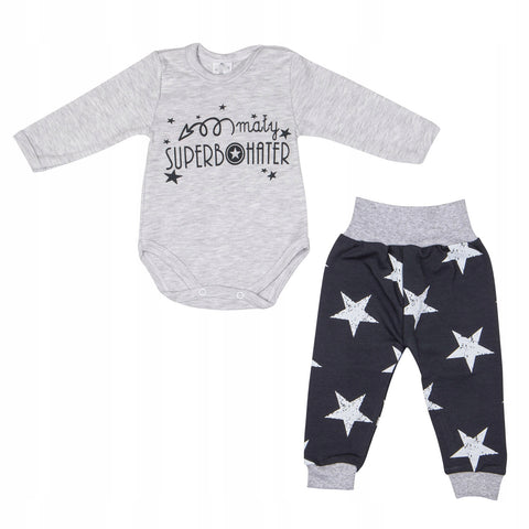 2 in 1 Gray Bodysuit and Black Pants Set - Mały Super Bohater | Z-005