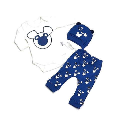 3 in 1 White Bodysuit and Blue Beanie and Pants Set | Z-006