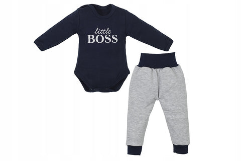 2 in 1 Dark Blue Bodysuit and Gray Pants Set - Little Boss | Z-004