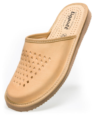 Men's Light Brown Traditional Leather Slippers | 119
