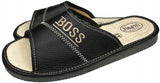 Men's Black Open Toe Leather Slippers - BOSS | 118