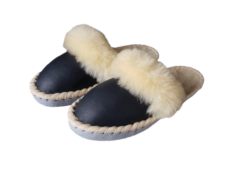 Handmade Folk Slippers with Yellow Fluffy Cuff | K-286