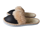 Handmade Folk Slippers with Toffee Fluffy Cuff | K-287