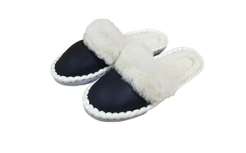 Handmade Folk Slippers with Ecru Fluffy Cuff | K-285