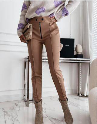 Elegant Light Brown High-Waisted Pants | NAPPY