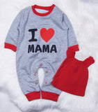 Gray Printed Baby Bodysuit and Red Beanie - I Love Mama | HAL-217