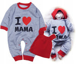 Gray Printed Baby Bodysuit and Red Beanie - I Love Mama | HAL-217