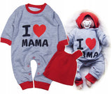 Gray Printed Baby Bodysuit and Red Beanie - I Love Mama | HAL-217