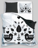 100% Cotton White Duvet Set with Black Folk Pattern +/- QUEEN SIZE | PEY-02