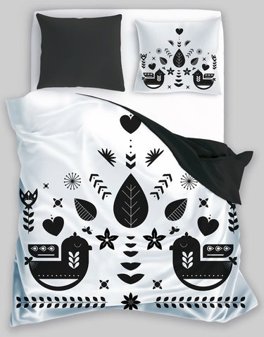 100% Cotton White Duvet Set with Black Folk Pattern +/- QUEEN SIZE | PEY-02