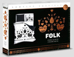100% Cotton White Duvet Set with Black Folk Pattern +/- QUEEN SIZE | PEY-02