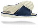 Women's Dark Blue Leather Open Toe Slippers | K-289