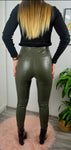 Dark Olive Green Insulated Eco Leather Leggings with Croc Print| HAL-162-DGR