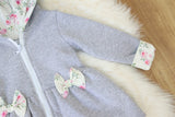 Girls' Cotton Gray Hooded Bunny Ears Jacket with Bows | HAL-212