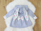 Girls' Cotton Gray Hooded Bunny Ears Jacket with Bows | HAL-212