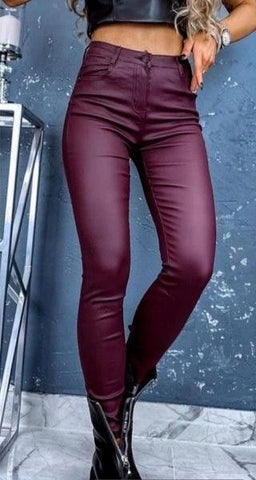 Italian-style Dark Purple Waxed Pants | HAL-213