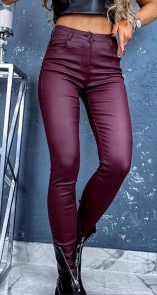 Purple Leather-Look High Waist Leggings