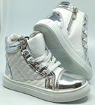 Girls' White and Silver Ankle Sneakers | 471-2