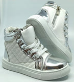 Girls' White and Silver Ankle Sneakers | 471-2