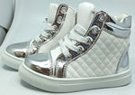 Girls' White and Silver Ankle Sneakers | 471-2