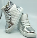 Girls' White and Silver Ankle Sneakers | 471-2