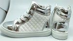 Girls' White and Silver Ankle Sneakers | 471-2