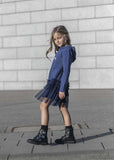 Girls' Blue Hooded Dress with Tulle | S-117