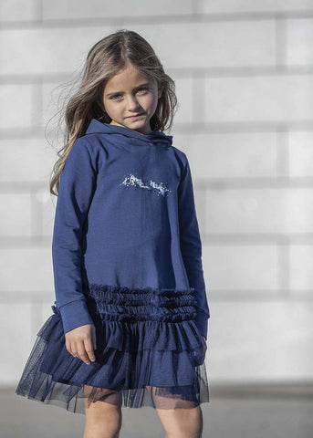 Girls' Blue Hooded Dress with Tulle | S-117