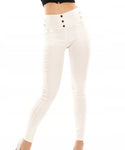 Italian-style High-Waisted White Pants with Golden Details | HAL-182-W