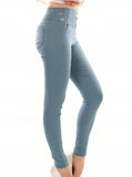 Italian-style High-Waisted Blue Jeans Pants with Golden Details | HAL-182-BJ