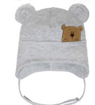 Gray Cotton Beanie with Teddy Bear Patch and Ears ~ 0-6 months | 44/024