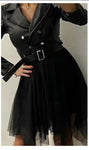 Black Rock Style Eco Leather Dress with Tulle | HAL-98