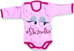 Pink Long Sleeve Baby Girl Bodysuit with Ślicznotka Print | HAL-101