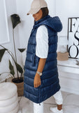Women's Navy Blue Hooded Quilted Vest | HAL-89