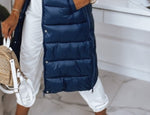 Women's Navy Blue Hooded Quilted Vest | HAL-89