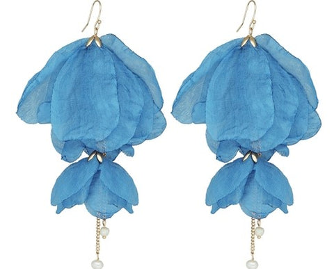 Yvon Golden Blue Jeans Long Satin Earrings | E99255