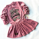 Girls' Dusty Pink Velvet Dress with Print | HAL-127-DP