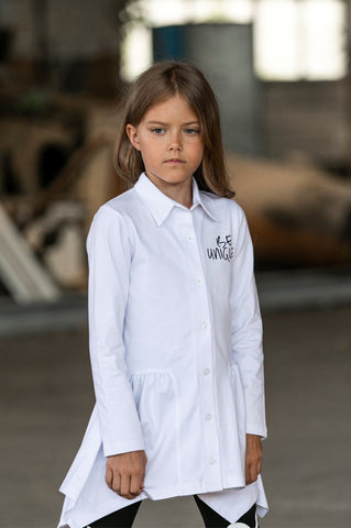 Girls' White Cotton Long Shirt | S-88