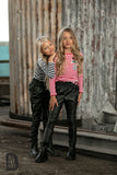 Girls' Black Eco Leather Pants | S-85