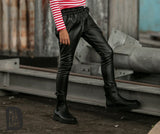 Girls' Black Eco Leather Pants | S-85