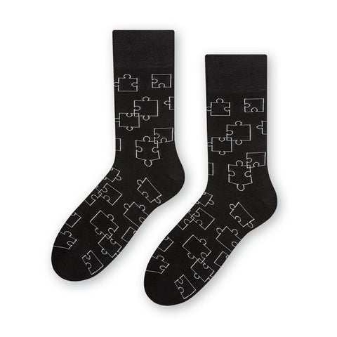 Steven Men's Black Socks with Jigsaw Pattern | ART-084XR006
