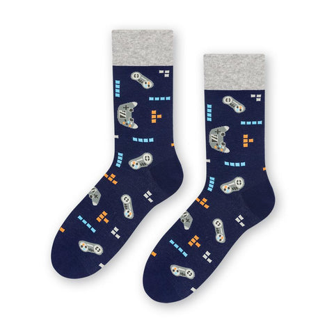 Steven Men's Dark Blue Socks with Gaming Pattern | ART-084XR016