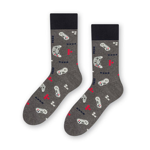 Steven Men's Gray Socks with Gaming Pattern | ART-084XR017